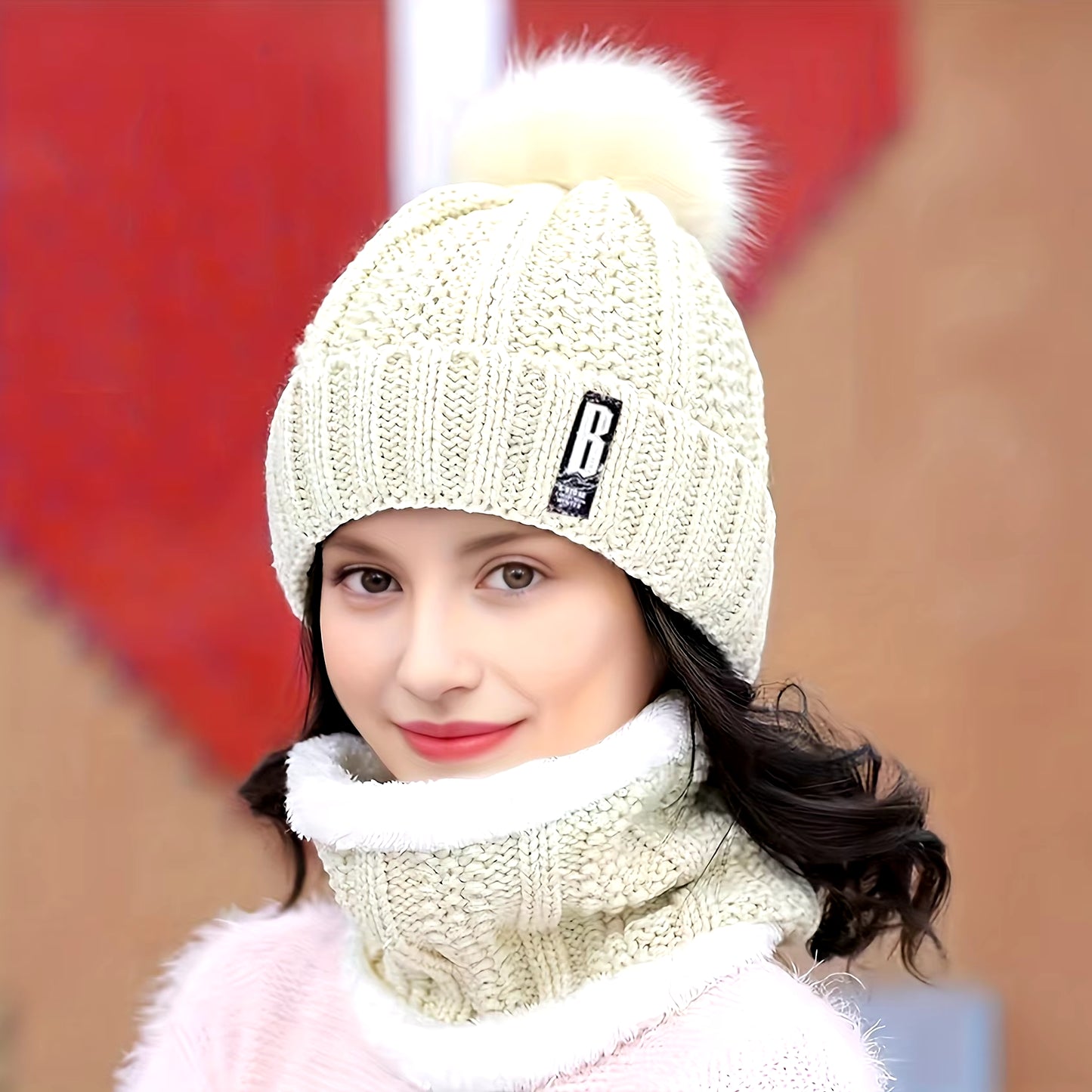 2PCS Winter Knit Hat & Scarf Set – Thick Plush Windproof Cold Weather Accessories for  Women