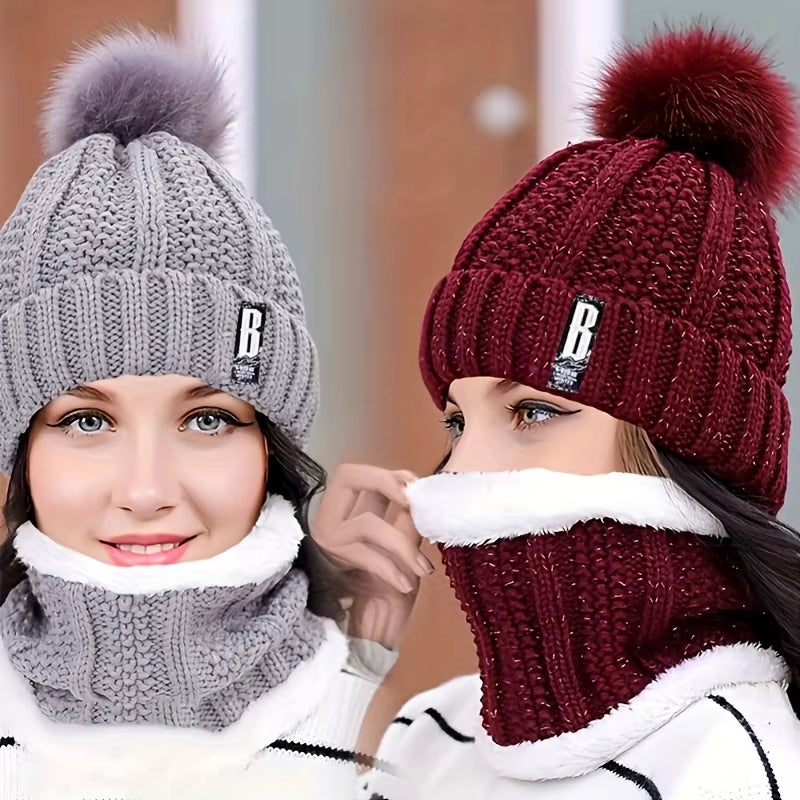 2PCS Winter Knit Hat & Scarf Set – Thick Plush Windproof Cold Weather Accessories for  Women
