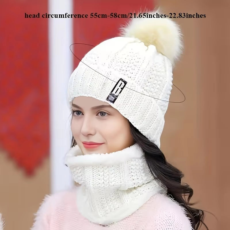 2PCS Winter Knit Hat & Scarf Set – Thick Plush Windproof Cold Weather Accessories for  Women