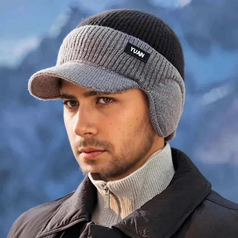 Dual-Tone Knit Baseball Cap – Fashionable Dad Hat with Ear Protection, Outdoor Hat for Men & Couples