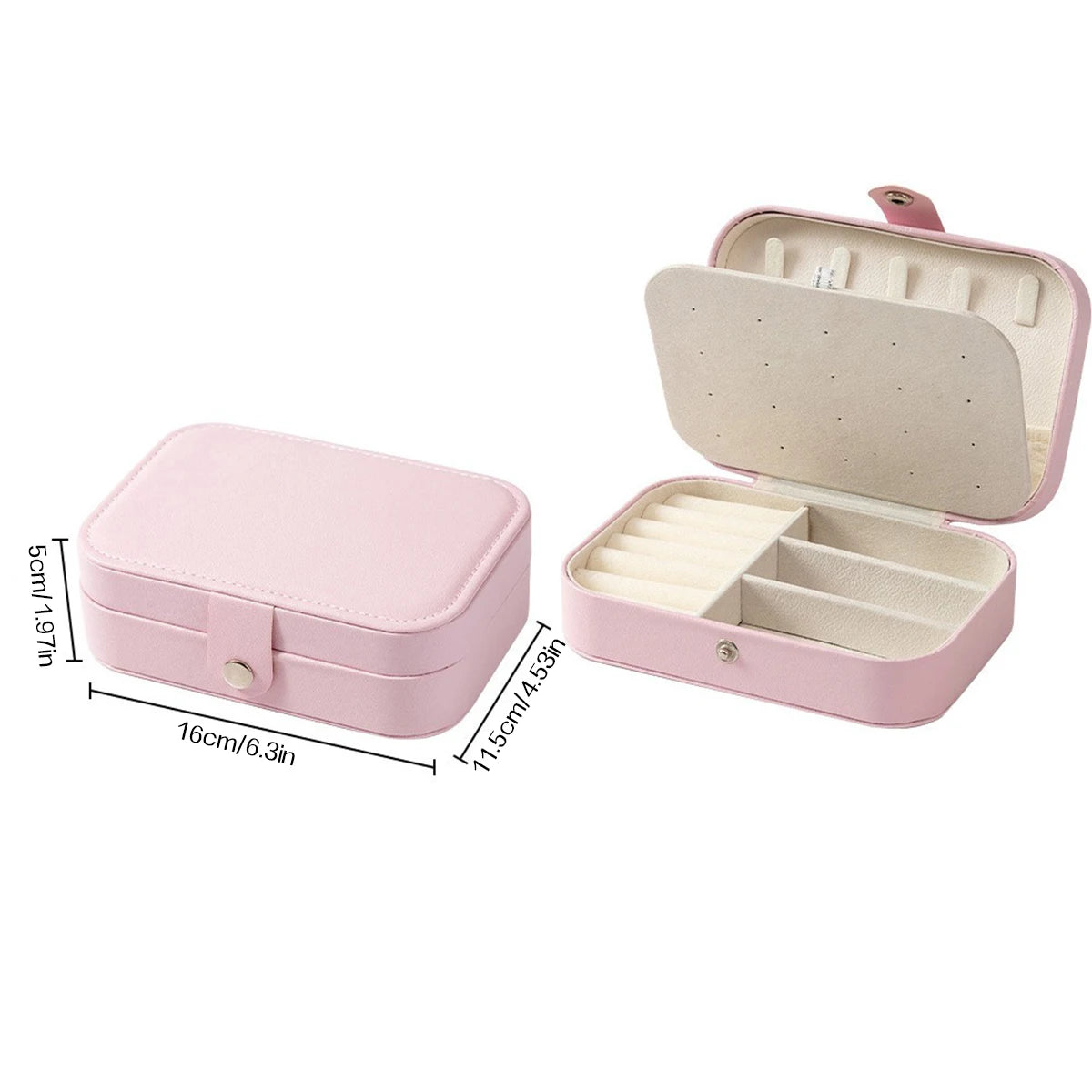 Portable Multi-Compartment Jewelry Box – Travel-Friendly Pink Organizer with Velvet Lining for Rings, Earrings & Accessories