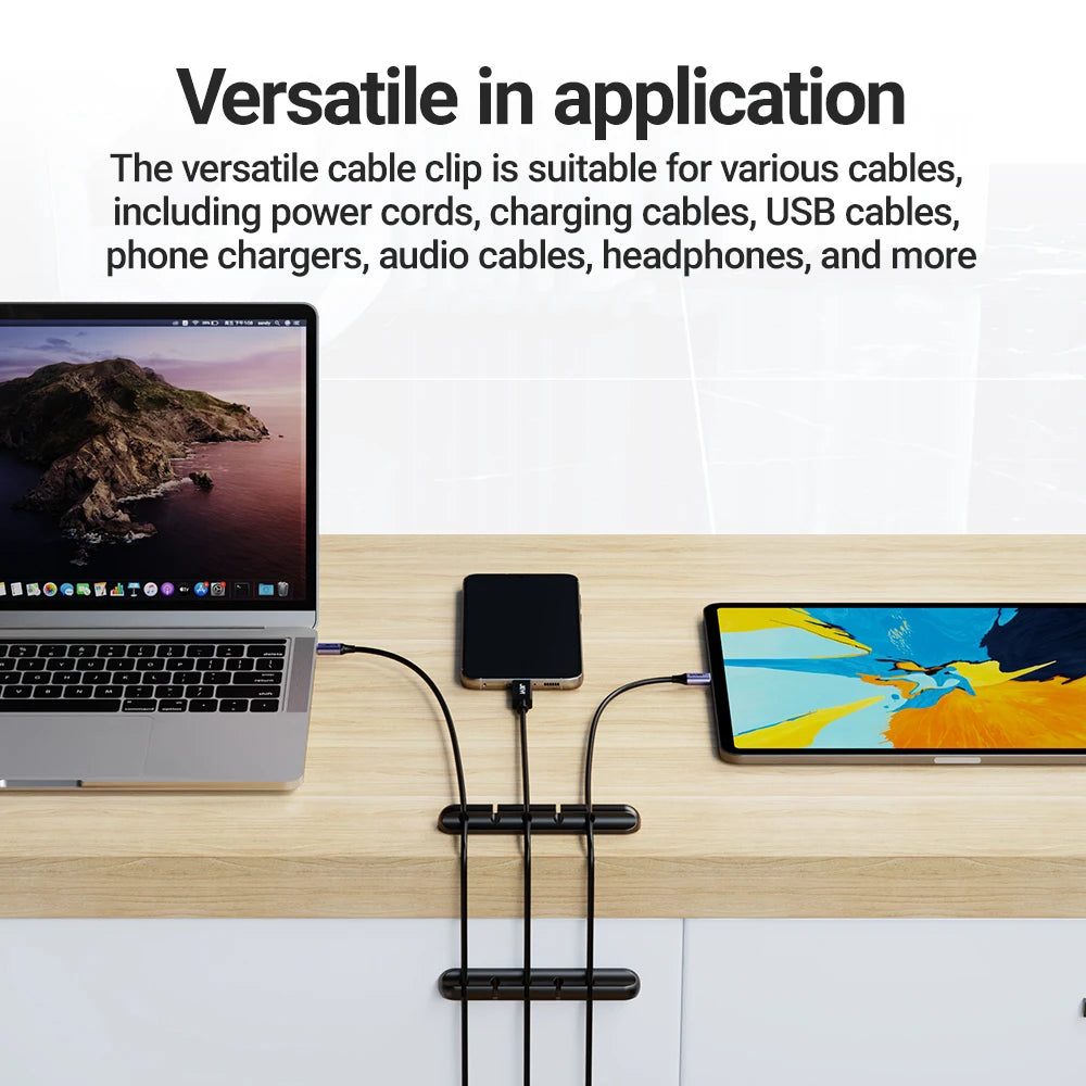 Adhesive Cable Holder Clips – Cord Management & Wire Organizer for Desktop, USB, Power, & Charging Cables