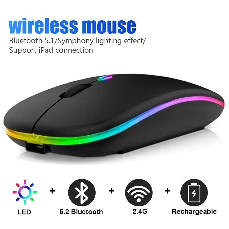 Wireless RGB Gaming Mouse – Rechargeable Bluetooth Ergonomic Mouse for Laptop & PC, 3600DPI LED Backlit