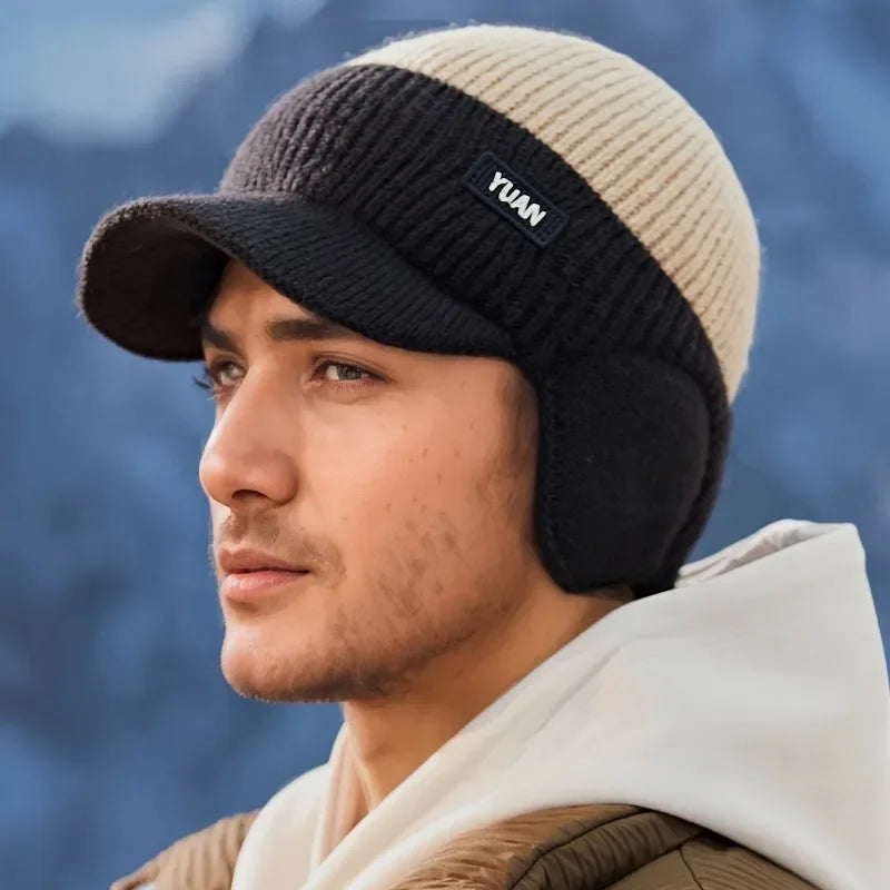 Dual-Tone Knit Baseball Cap – Fashionable Dad Hat with Ear Protection, Outdoor Hat for Men & Couples