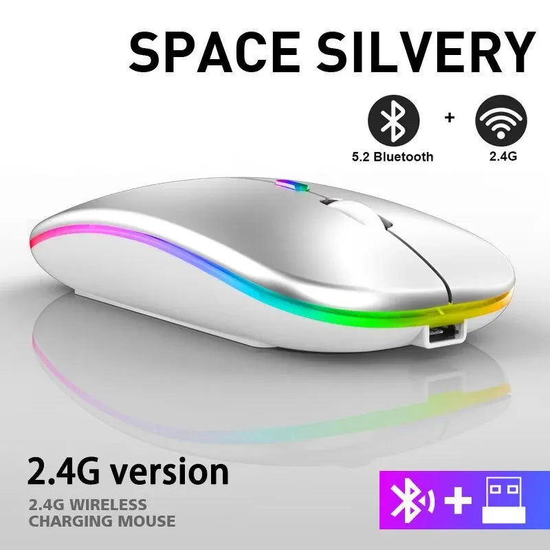 Wireless RGB Gaming Mouse – Rechargeable Bluetooth Ergonomic Mouse for Laptop & PC, 3600DPI LED Backlit