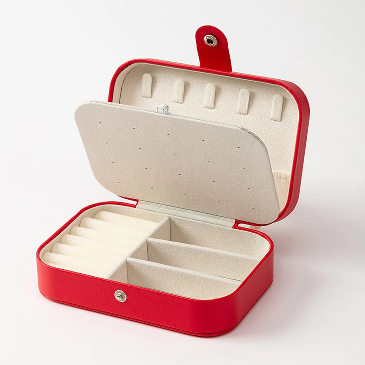 Portable Multi-Compartment Jewelry Box – Travel-Friendly Pink Organizer with Velvet Lining for Rings, Earrings & Accessories